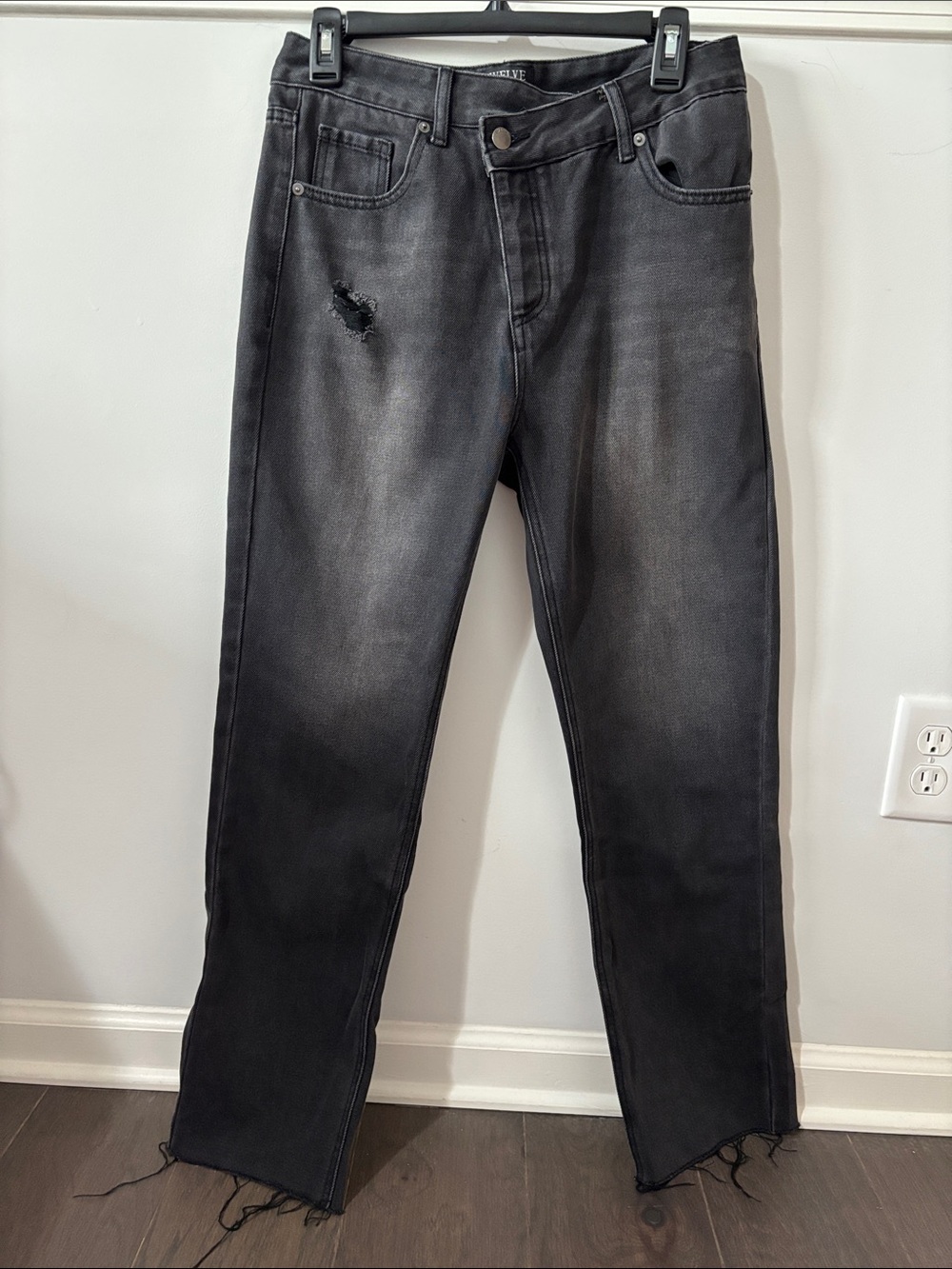 Straight-Leg Washed Black Jeans with Subtle Distress
